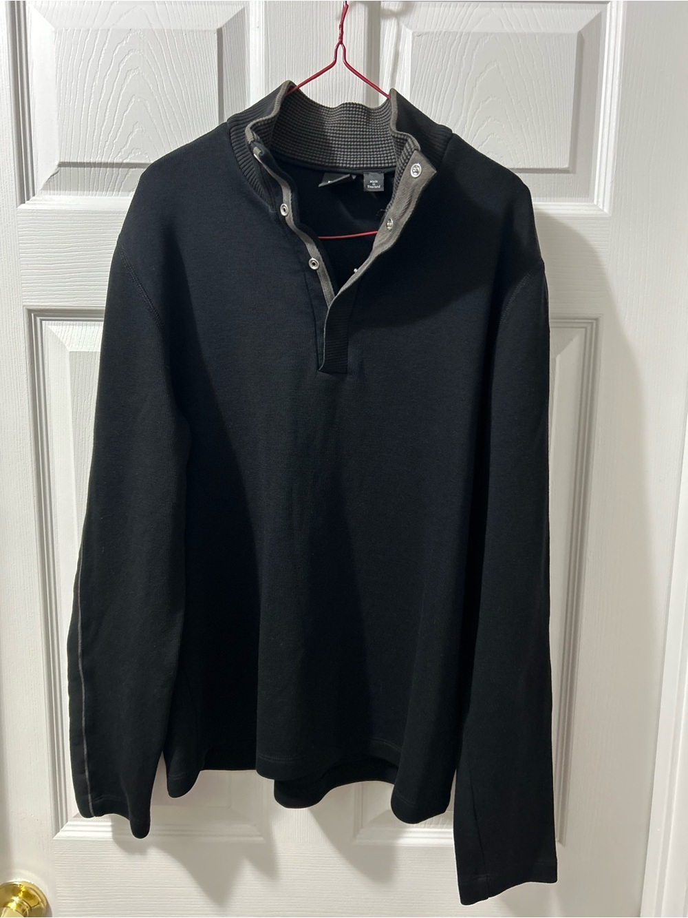 Boss Black Zip-Up Knit Mock Neck Sweater with khaki/Gray Trim Size L